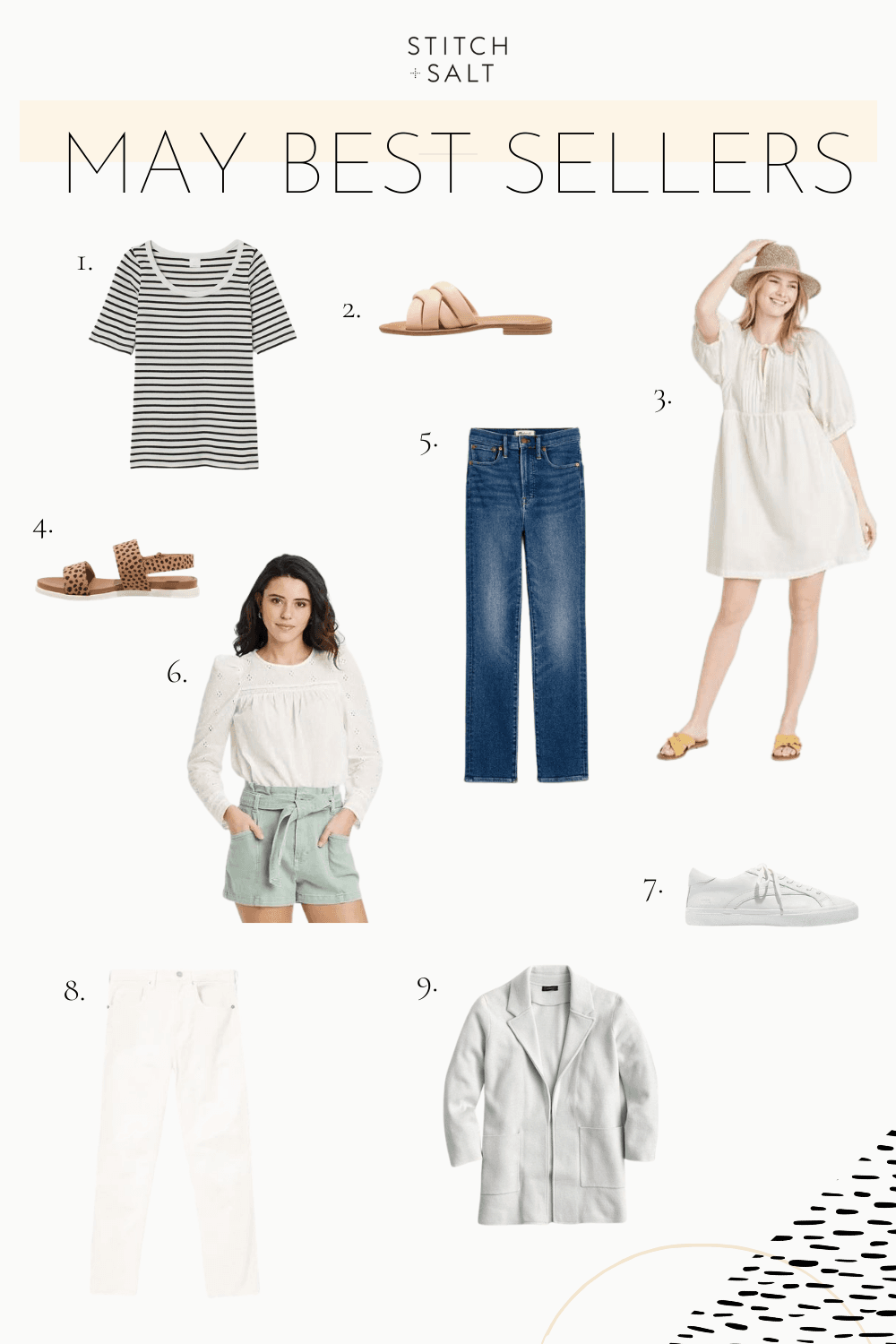 a collage graphic with the most sold items on Stitch and Salt in May
