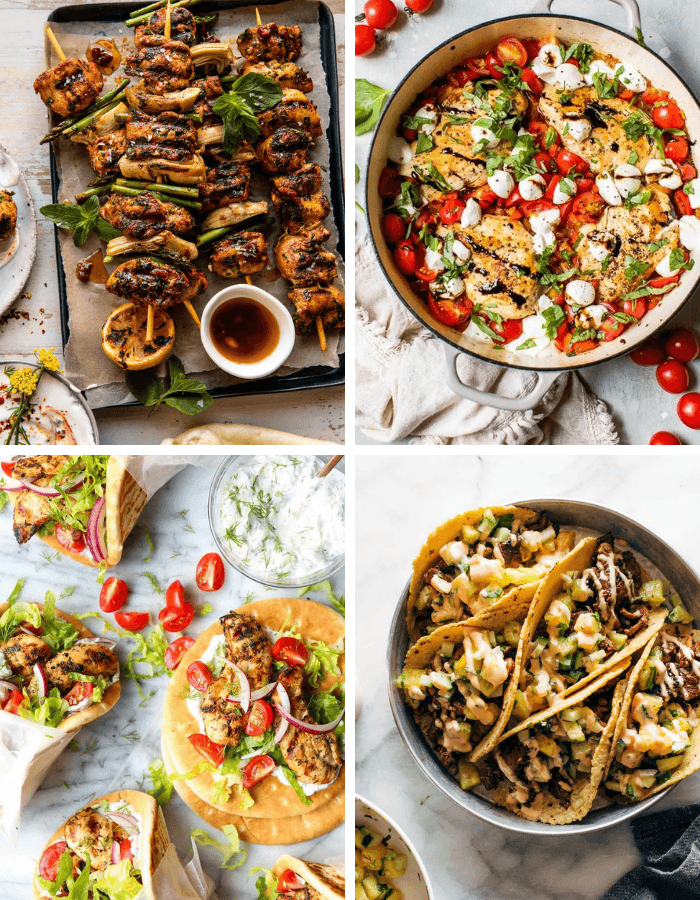 a collage graphic with four different pictures of summer recipes