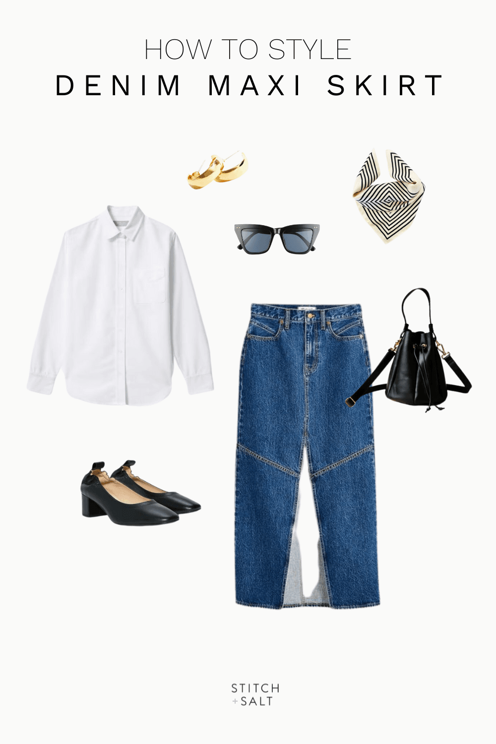 Six Denim Maxi Skirt Outfit Ideas