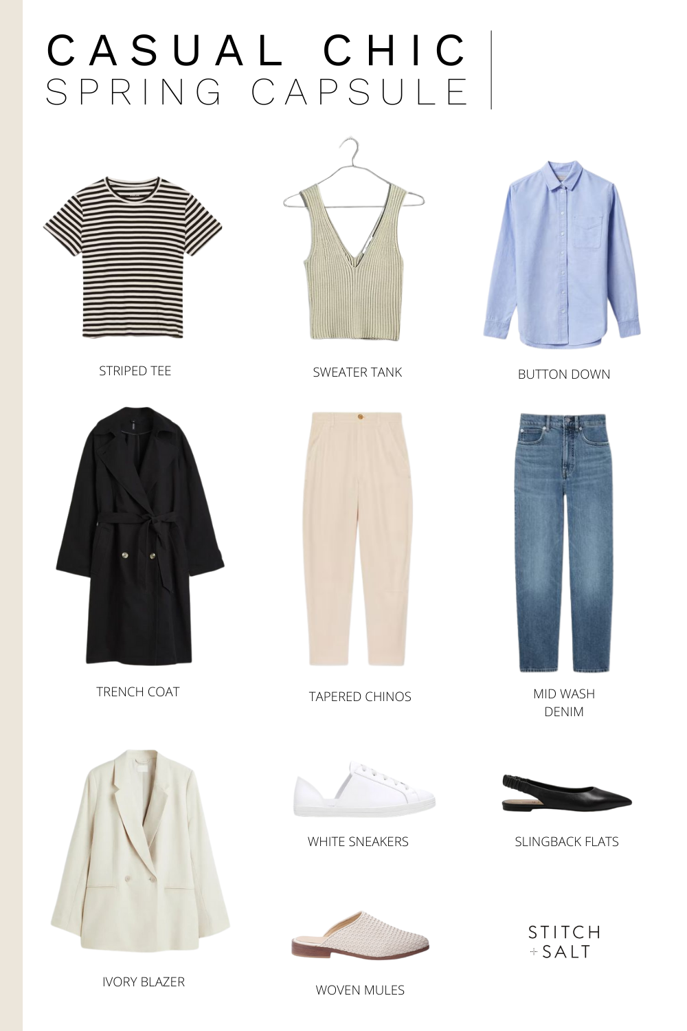 Casual Chic Spring Capsule Wardrobe + 17 Outfit Ideas - Stitch & Salt