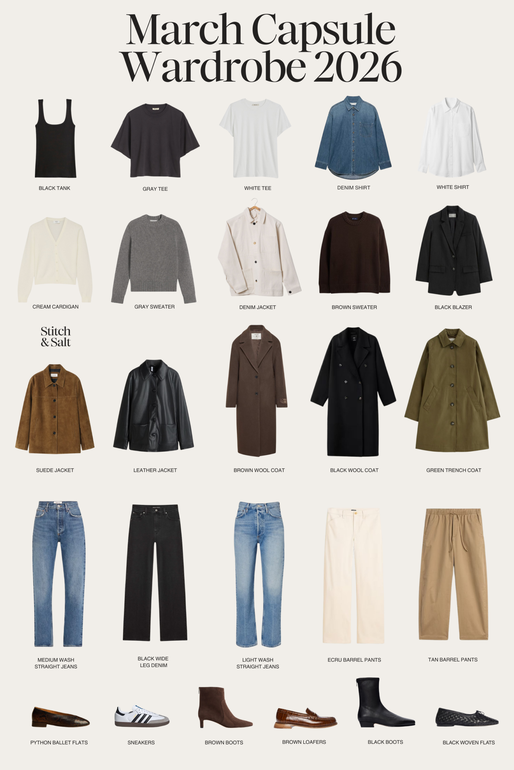 spring capsule wardrobe 2026, march capsule wardrobe