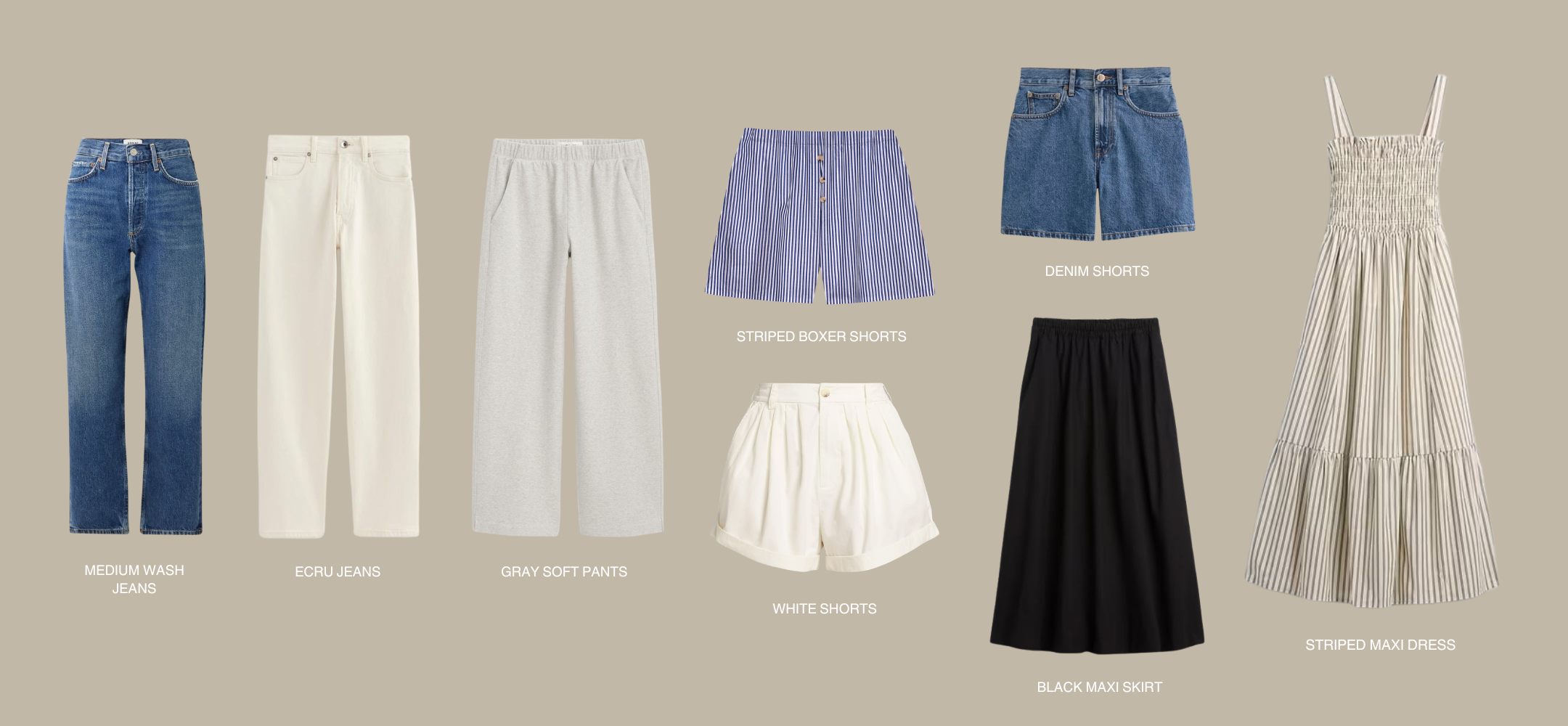 spring capsule wardrobe bottoms and dresses